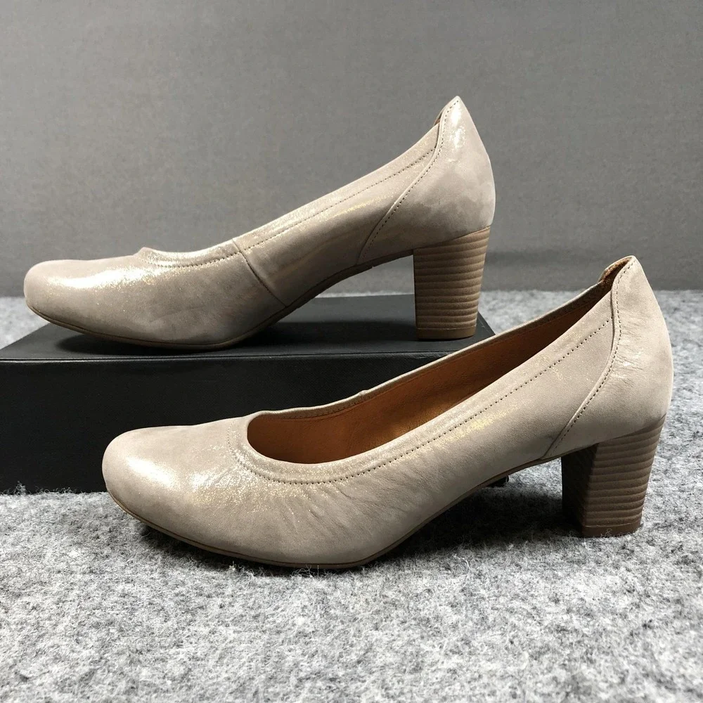 Gabor Comfort Pumps Womens Size 8.5 Beige Leather Block Heel Round Toe Shoes